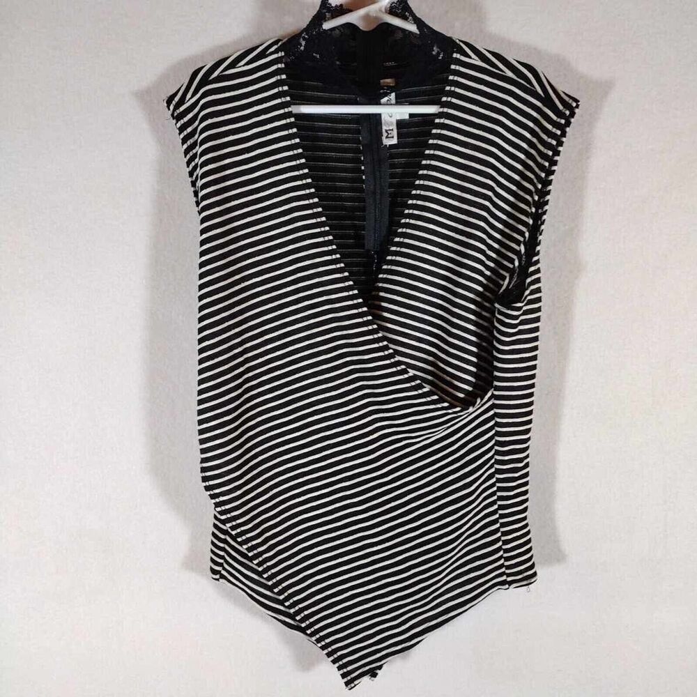 Women's Shirt By M Solo, Size Small, Black/grey/white Stripped